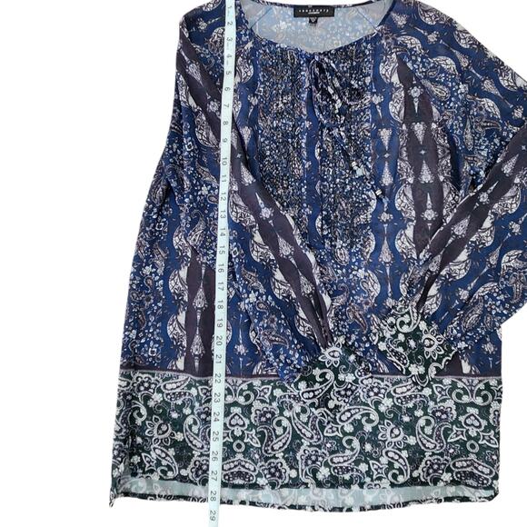 Sanctuary Blouse, Paisley Long Sleeve, Tie neck, long sleeve, size medium - Picture 8 of 12
